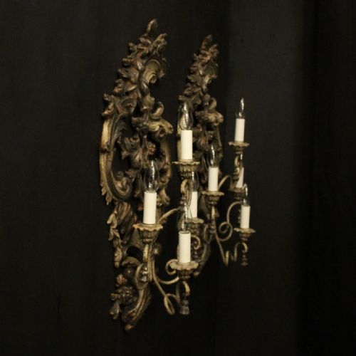 FLORENTINE SILVER GILTWOOD 4 ARM ANTIQUE WALL LIGHTS - ADDITIONAL PHOTO 9
