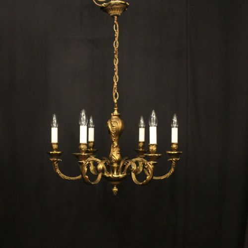 FRENCH GILDED BRONZE 6 LIGHT ANTIQUE CHANDELIER - ADDITIONAL PHOTO 1