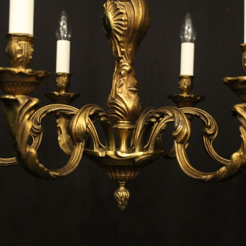 FRENCH GILDED BRONZE 6 LIGHT ANTIQUE CHANDELIER - ADDITIONAL PHOTO 2