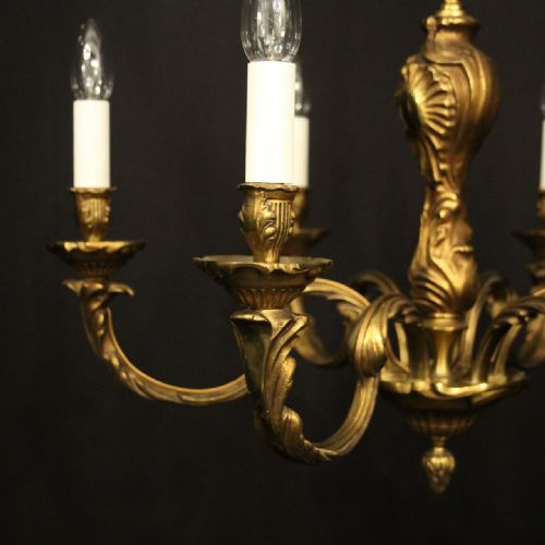 FRENCH GILDED BRONZE 6 LIGHT ANTIQUE CHANDELIER - ADDITIONAL PHOTO 3