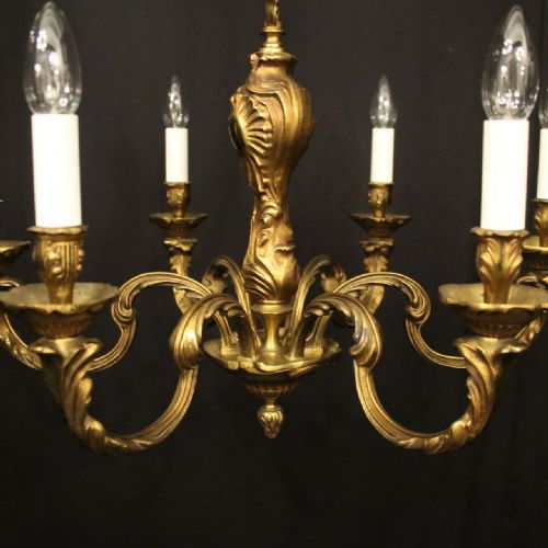 FRENCH GILDED BRONZE 6 LIGHT ANTIQUE CHANDELIER - ADDITIONAL PHOTO 4