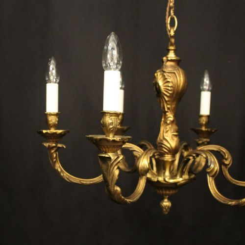 FRENCH GILDED BRONZE 6 LIGHT ANTIQUE CHANDELIER - ADDITIONAL PHOTO 5