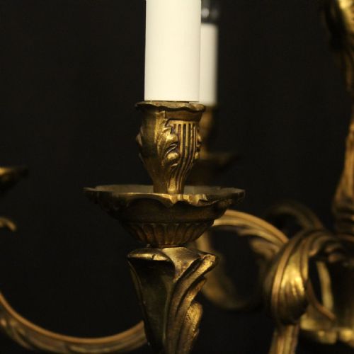 FRENCH GILDED BRONZE 6 LIGHT ANTIQUE CHANDELIER - ADDITIONAL PHOTO 6