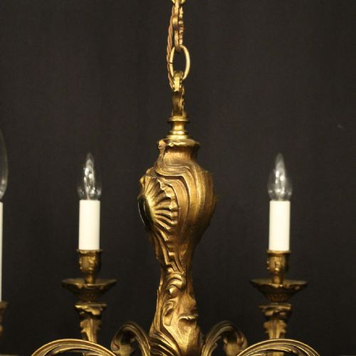 FRENCH GILDED BRONZE 6 LIGHT ANTIQUE CHANDELIER - ADDITIONAL PHOTO 8