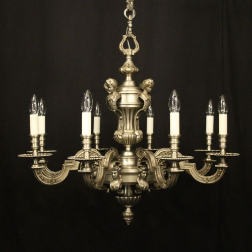 FRENCH SILVER BRONZE 8 LIGHT ANTIQUE CHANDELIER - ADDITIONAL PHOTO 1