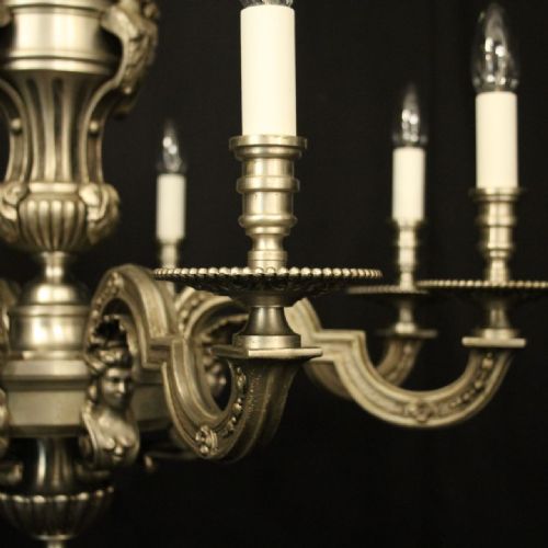 FRENCH SILVER BRONZE 8 LIGHT ANTIQUE CHANDELIER - ADDITIONAL PHOTO 2