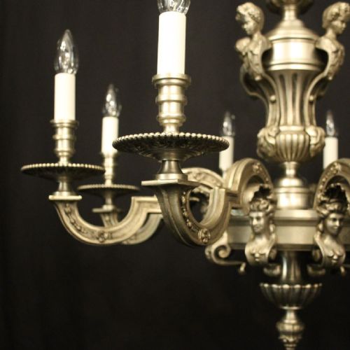 FRENCH SILVER BRONZE 8 LIGHT ANTIQUE CHANDELIER - ADDITIONAL PHOTO 3