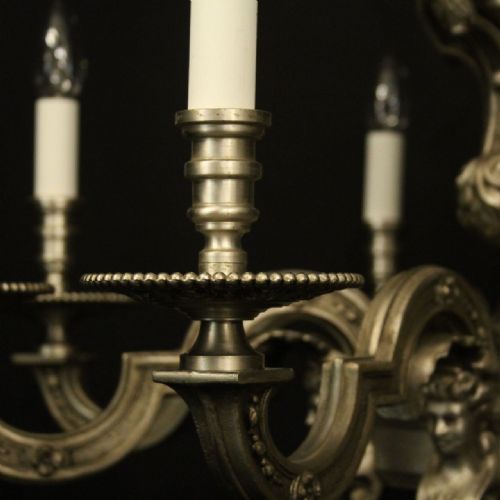FRENCH SILVER BRONZE 8 LIGHT ANTIQUE CHANDELIER - ADDITIONAL PHOTO 4
