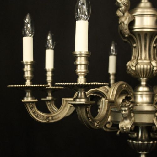 FRENCH SILVER BRONZE 8 LIGHT ANTIQUE CHANDELIER - ADDITIONAL PHOTO 5