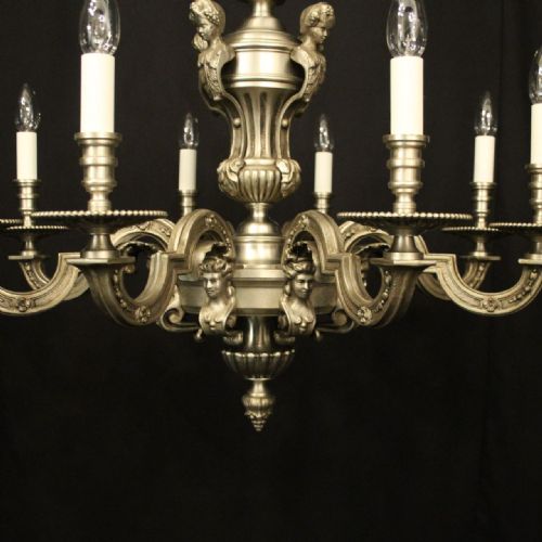 FRENCH SILVER BRONZE 8 LIGHT ANTIQUE CHANDELIER - ADDITIONAL PHOTO 6