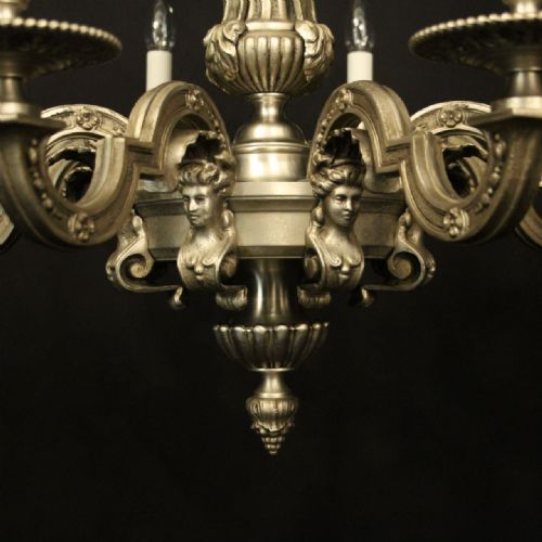 FRENCH SILVER BRONZE 8 LIGHT ANTIQUE CHANDELIER - ADDITIONAL PHOTO 7