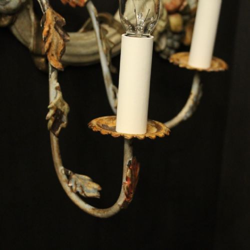 ITALIAN WOODEN POLYCHROME SINGLE ANTIQUE WALL LIGHT - ADDITIONAL PHOTO 5