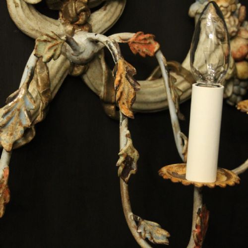 ITALIAN WOODEN POLYCHROME SINGLE ANTIQUE WALL LIGHT - ADDITIONAL PHOTO 6