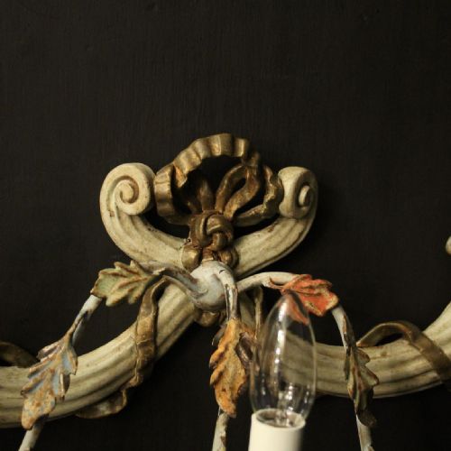 ITALIAN WOODEN POLYCHROME SINGLE ANTIQUE WALL LIGHT - ADDITIONAL PHOTO 7