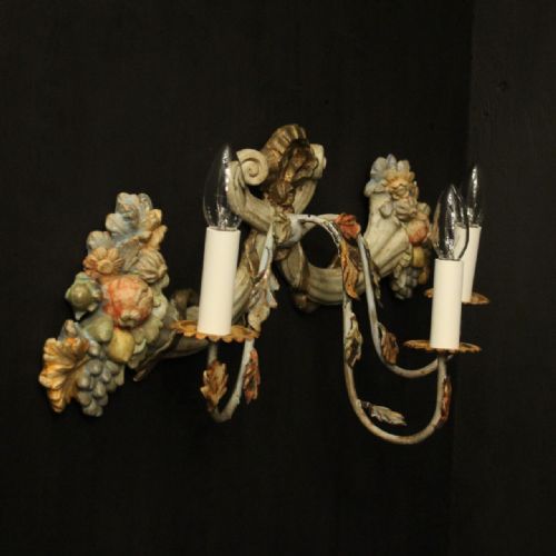 ITALIAN WOODEN POLYCHROME SINGLE ANTIQUE WALL LIGHT - ADDITIONAL PHOTO 9