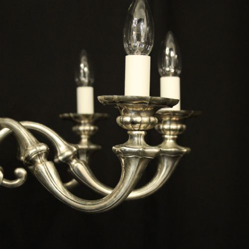FRENCH SILVER GILDED BRASS 8 LIGHT CHANDELIER - ADDITIONAL PHOTO 4