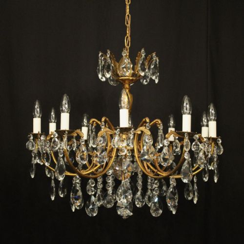 french gilded 10 light antique chandelier - CATEGORY: ANTIQUE LIGHTING - DATED 1920