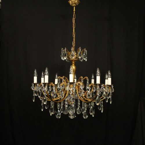 FRENCH GILDED 10 LIGHT ANTIQUE CHANDELIER - ADDITIONAL PHOTO 1
