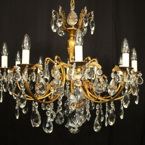 FRENCH GILDED 10 LIGHT ANTIQUE CHANDELIER - ADDITIONAL PHOTO 2