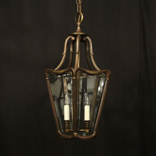 FRENCH BRONZE TWIN LIGHT ANTIQUE HALL LANTERN