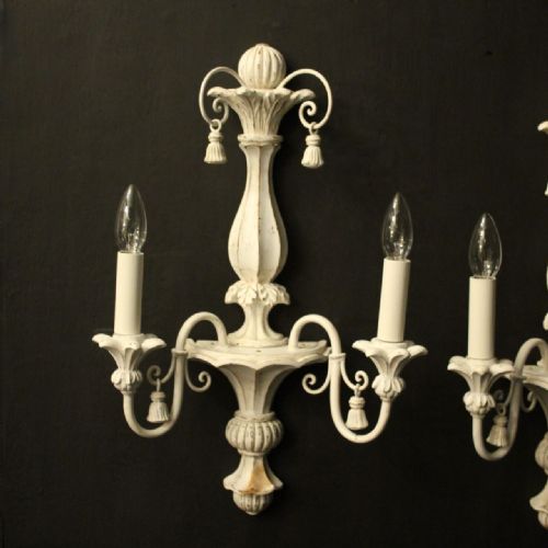 FRENCH POLYCHROME PAIR OF TWIN ARM WALL LIGHTS - ADDITIONAL PHOTO 1