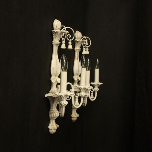 FRENCH POLYCHROME PAIR OF TWIN ARM WALL LIGHTS - ADDITIONAL PHOTO 9