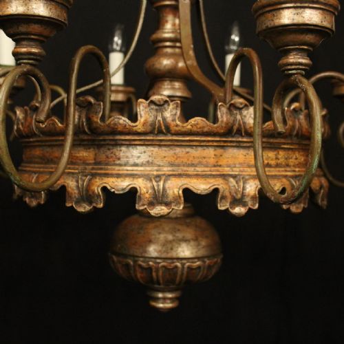 FLORENTINE GILTWOOD 8 LIGHT ANTIQUE CHANDELIER - ADDITIONAL PHOTO 3