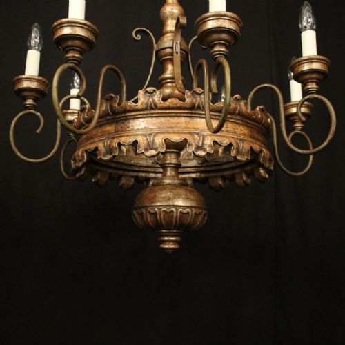 FLORENTINE GILTWOOD 8 LIGHT ANTIQUE CHANDELIER - ADDITIONAL PHOTO 5