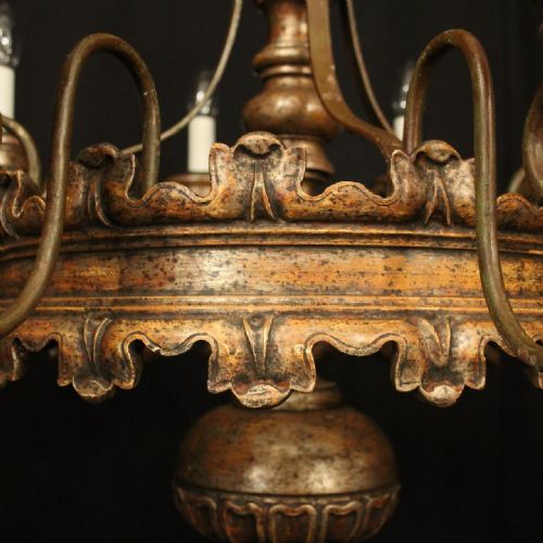 FLORENTINE GILTWOOD 8 LIGHT ANTIQUE CHANDELIER - ADDITIONAL PHOTO 6