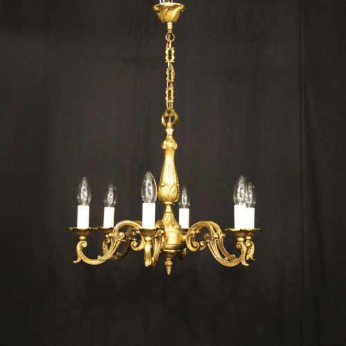 FRENCH GILDED BRASS 6 LIGHT CHANDELIER - ADDITIONAL PHOTO 1