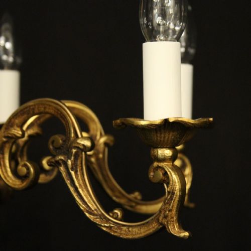 FRENCH GILDED BRASS 6 LIGHT CHANDELIER - ADDITIONAL PHOTO 2
