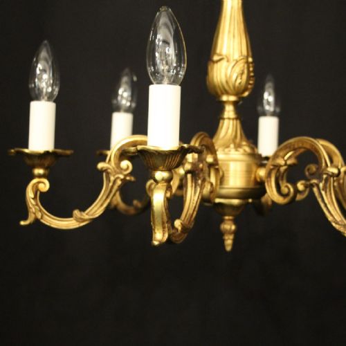 FRENCH GILDED BRASS 6 LIGHT CHANDELIER - ADDITIONAL PHOTO 3