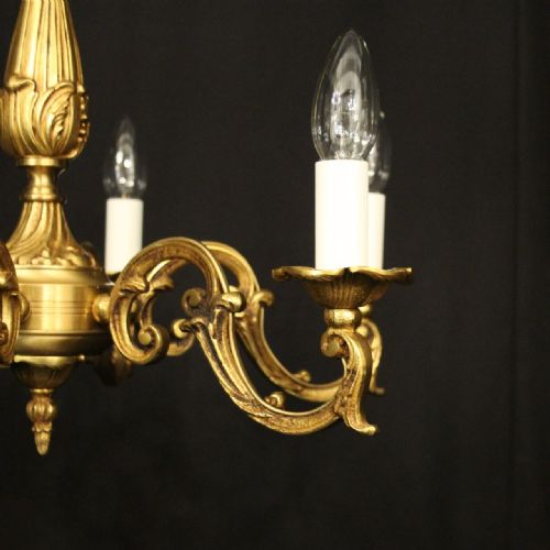 FRENCH GILDED BRASS 6 LIGHT CHANDELIER - ADDITIONAL PHOTO 4