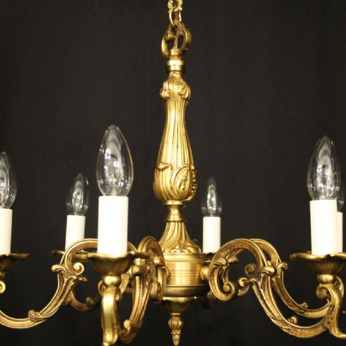 FRENCH GILDED BRASS 6 LIGHT CHANDELIER - ADDITIONAL PHOTO 5