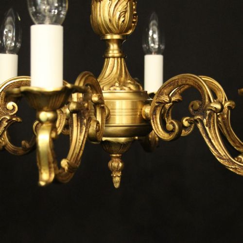 FRENCH GILDED BRASS 6 LIGHT CHANDELIER - ADDITIONAL PHOTO 7