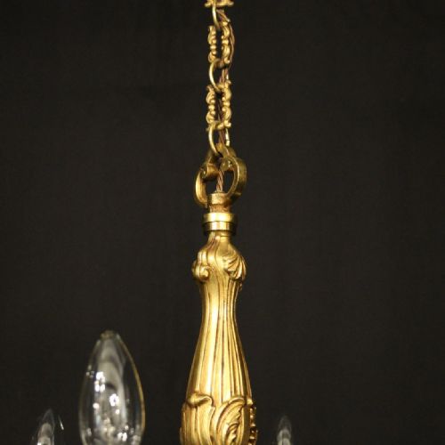 FRENCH GILDED BRASS 6 LIGHT CHANDELIER - ADDITIONAL PHOTO 8