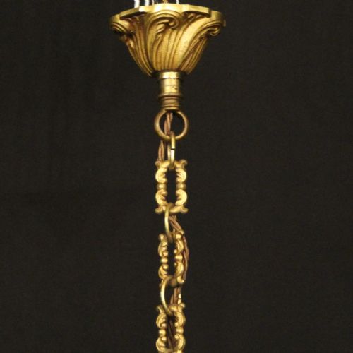 FRENCH GILDED BRASS 6 LIGHT CHANDELIER - ADDITIONAL PHOTO 9
