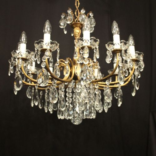FRENCH GILDED BRONZE CRYSTAL 12 LIGHT ANTIQUE CHANDELIER - ADDITIONAL PHOTO 3
