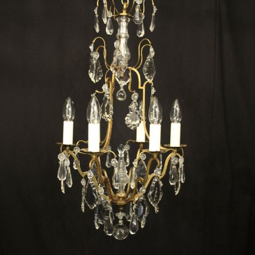 FRENCH GILDED CRYSTAL BIRDCAGE 6 LIGHT ANTIQUE CHANDELIER - ADDITIONAL PHOTO 1
