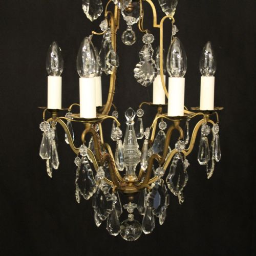 FRENCH GILDED CRYSTAL BIRDCAGE 6 LIGHT ANTIQUE CHANDELIER - ADDITIONAL PHOTO 2