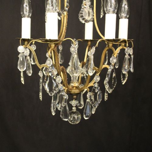 FRENCH GILDED CRYSTAL BIRDCAGE 6 LIGHT ANTIQUE CHANDELIER - ADDITIONAL PHOTO 3