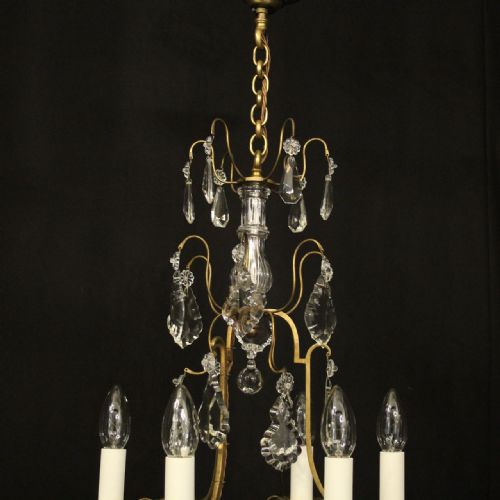 FRENCH GILDED CRYSTAL BIRDCAGE 6 LIGHT ANTIQUE CHANDELIER - ADDITIONAL PHOTO 4