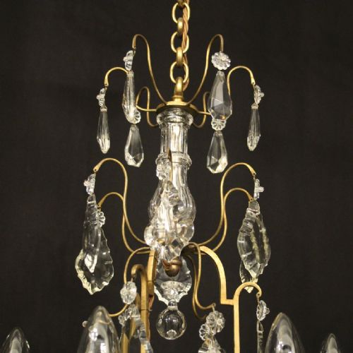 FRENCH GILDED CRYSTAL BIRDCAGE 6 LIGHT ANTIQUE CHANDELIER - ADDITIONAL PHOTO 5