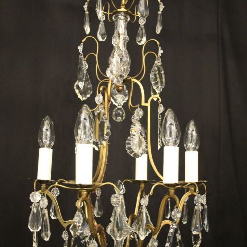 FRENCH GILDED CRYSTAL BIRDCAGE 6 LIGHT ANTIQUE CHANDELIER - ADDITIONAL PHOTO 6