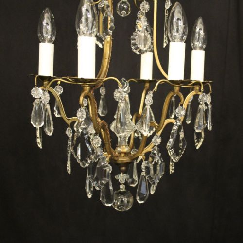 FRENCH GILDED CRYSTAL BIRDCAGE 6 LIGHT ANTIQUE CHANDELIER - ADDITIONAL PHOTO 7