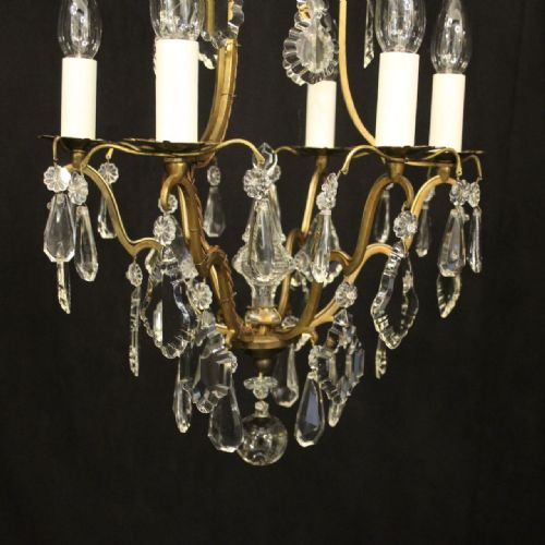 FRENCH GILDED CRYSTAL BIRDCAGE 6 LIGHT ANTIQUE CHANDELIER - ADDITIONAL PHOTO 8
