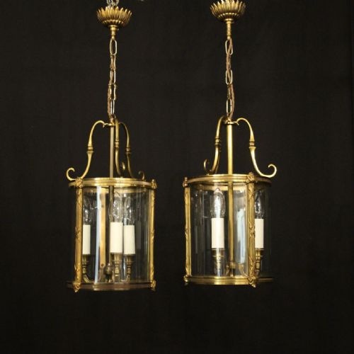 FRENCH PAIR OF GILDED CONVEX ANTIQUE LANTERNS - ADDITIONAL PHOTO 2