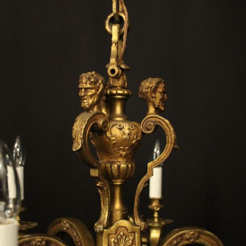 FRENCH GILDED BRONZE 6 LIGHT ANTIQUE CHANDELIER - ADDITIONAL PHOTO 1