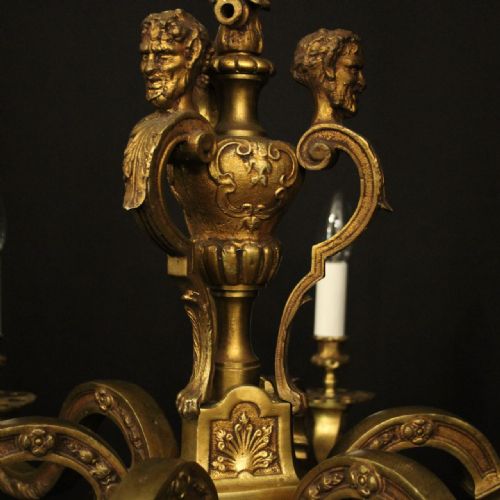 FRENCH GILDED BRONZE 6 LIGHT ANTIQUE CHANDELIER - ADDITIONAL PHOTO 2