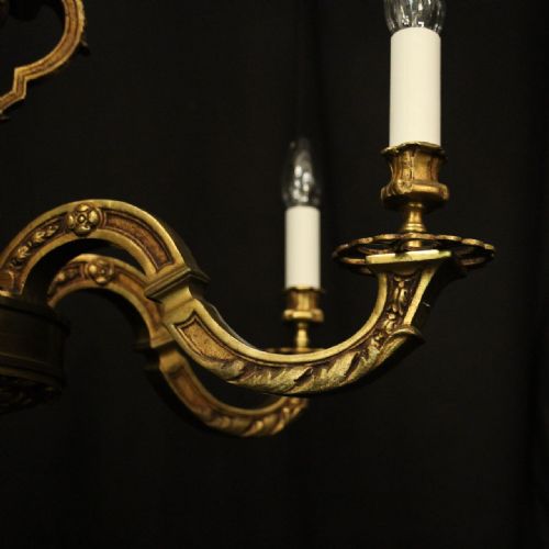 FRENCH GILDED BRONZE 6 LIGHT ANTIQUE CHANDELIER - ADDITIONAL PHOTO 3